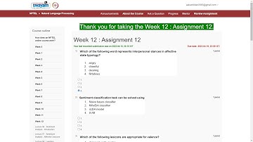 Assignment 12 | Natural Language Processing (NLP) - IIT KGP | NPTEL -2K23 | Artificial Intelligence
