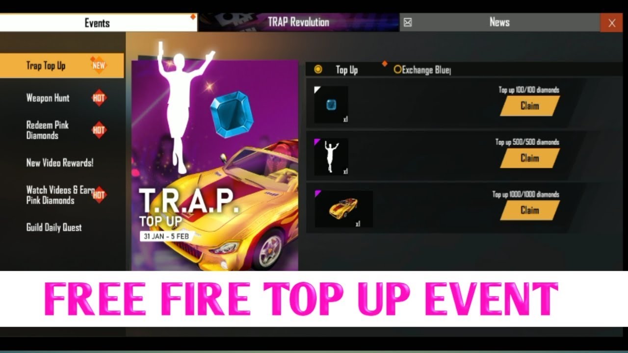 Free Fire New T.R.A.P Top Up Event| T.R.A.P Top Up Event| How To Use Sapphire Token| Trap Top UpFFA