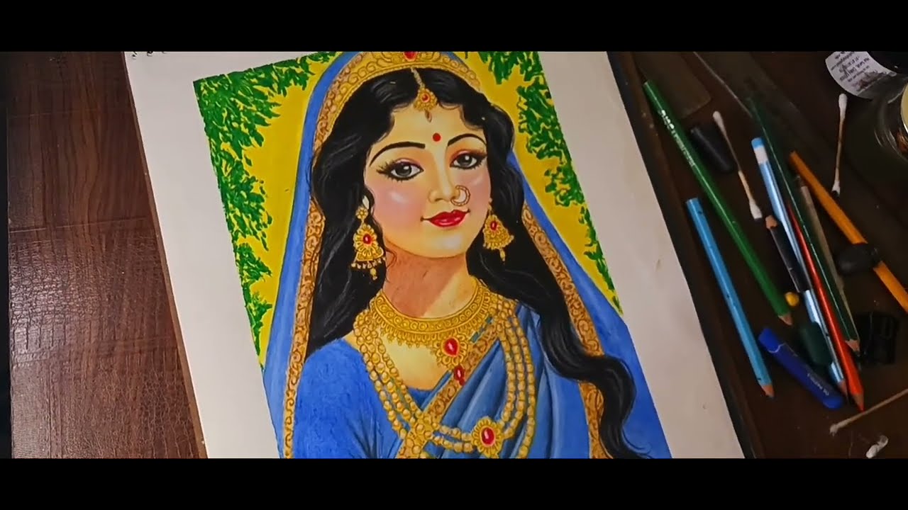 Indian Rani Drawing Beautiful Radha Rani Colour Drawing | Indian Traditional Drawings ...