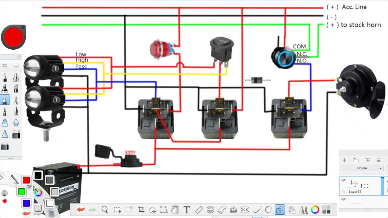 4 Wires Mini Driving Lights + Loud Horn (With Passing) - YouTube