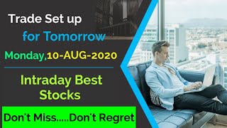 Trade Setup for Monday, 10-AUG-2020, with logic  #intradayhotstocks