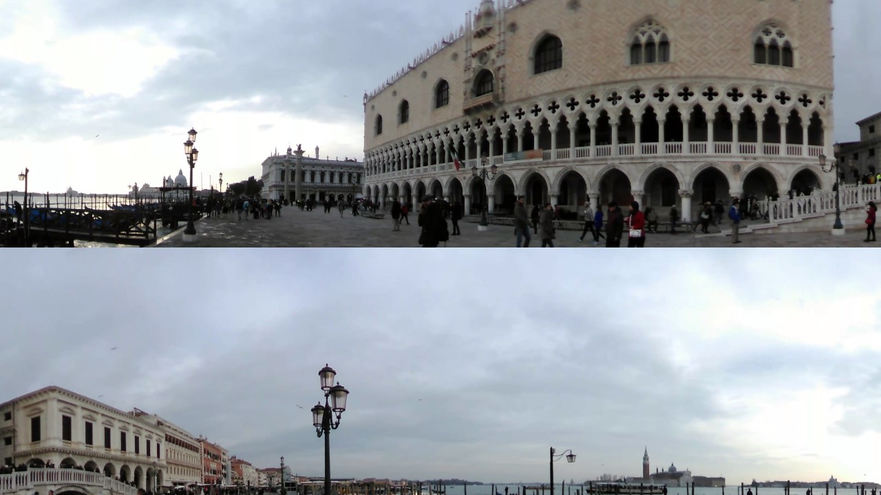 Walking from St. Mark's Square Piazza San Marco to water bus station Venice, Italy in 360