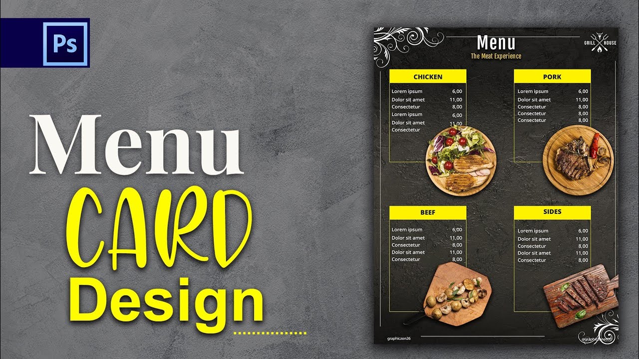 Menu Card Design In Photoshop || menu Card kaise banaye || photoshop ...