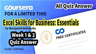 Excel Skills for Business: Essentials | Week (1-2) All Answers | Coursera Quiz Answer | Online MBA