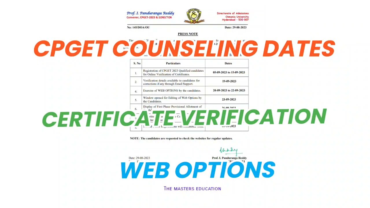 CPGET COUNSELING DATES CERTIFICATE VERIFICATION WEB OPTIONS SEAT ALLOTMENT EDIT OPTION