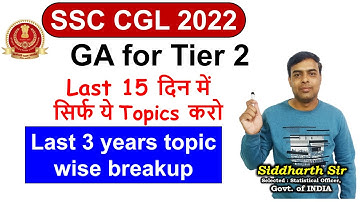 SSC CGL Tier 2 GA - Important Topics for LAST Days - Siddharth Sir #ssccgl