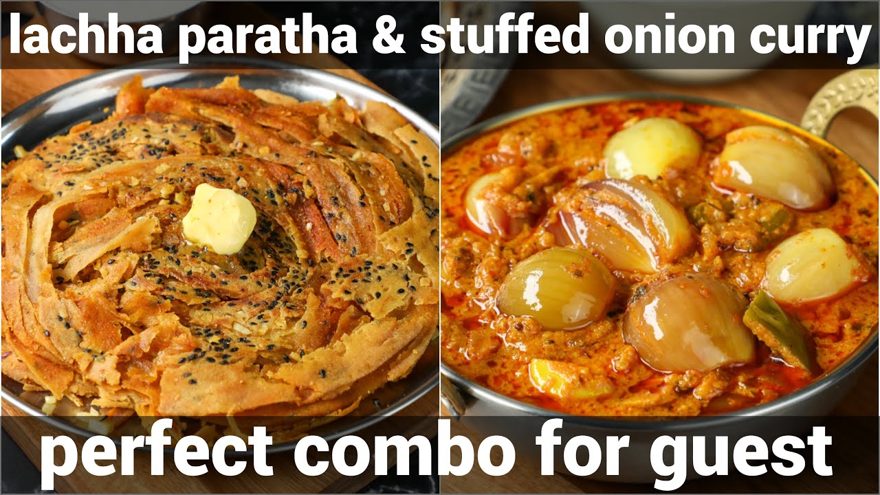 masaledar lachha paratha & baby onion stuffed curry combo meal | lacha paratha & onion sabji combo | Hebbar | Hebbars Kitchen