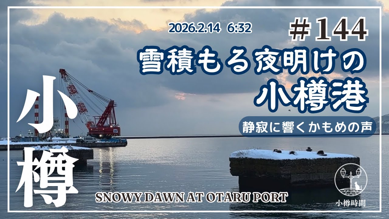 【小樽さんぽ#144｜うみまち編】雪積もる夜明けの小樽港 | 静寂に響くかもめの声　Snowy Otaru Port at Dawn – Seagulls and Winter Silence