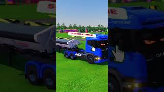 TRANSPORTING BUS, POLICE CARS, DUMP TRUCK, BOX TRUCK, FIRE TRUCK WITH SCANIA TRUCK - FS22