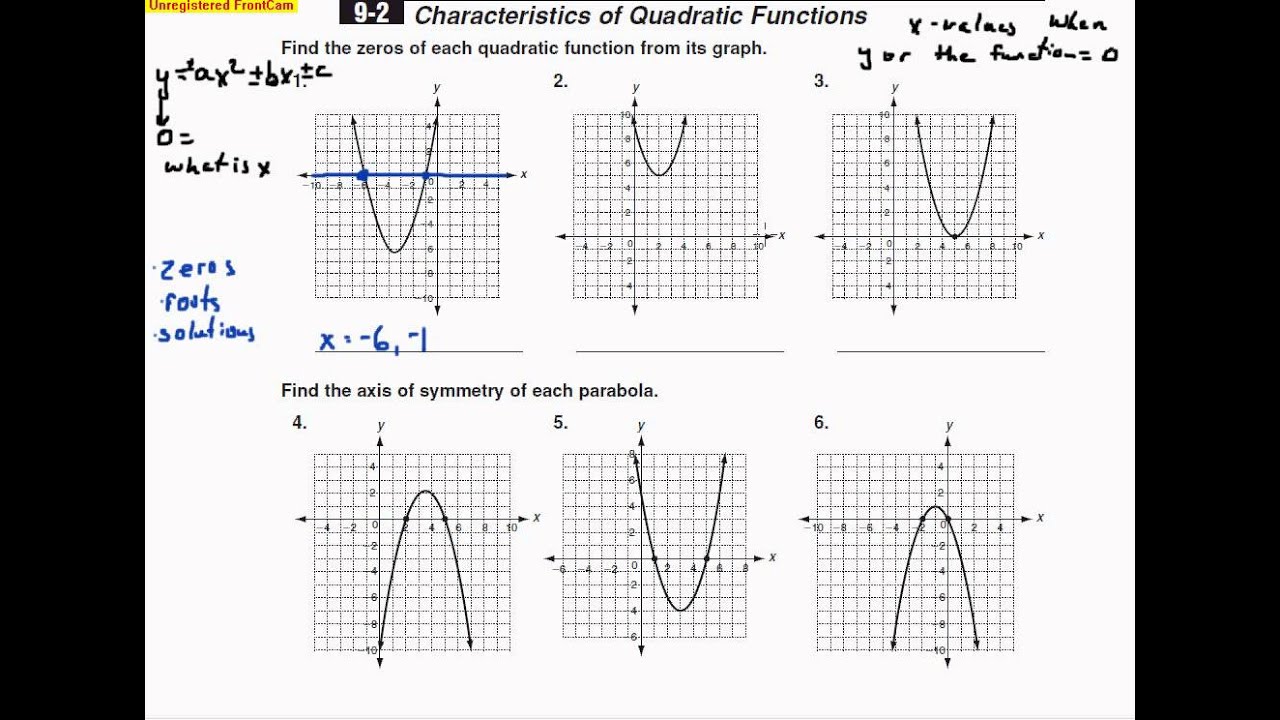 Algebra B Day 95 Part 1 Characteristics of Quadratic Functions 9 2