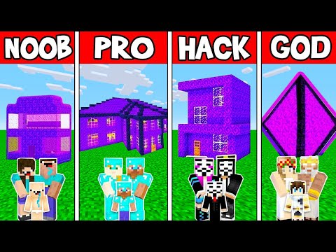 Minecraft: NETHER PORTAL HOUSE BUILD CHALLENGE - NOOB vs PRO vs HACKER vs GOD Animation