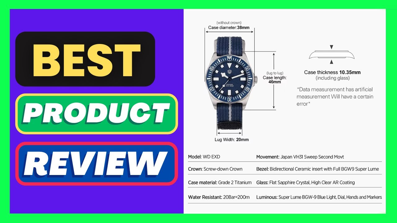 Watchdives 38mm EXD VH31 Titanium Diver Watch Sapphire crystal mirror AR coated