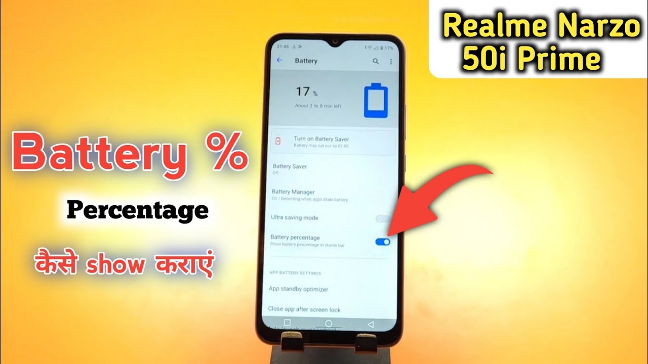 Realme narzo 50i prime battery percentage realme narzo 50i prime
