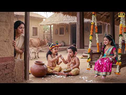 मैया का माखन चुराते पकड़े गए बाल गणेश और बाल कान्हा! || यशोमती मईया के नंदलाला || Krishan leela