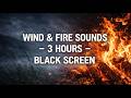 Cozy Fire & Strong Wind 🌬️🔥 3 Hours Black Screen for Sleeping | Relaxing ASMR | Sleep Aid