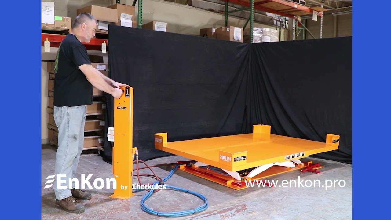 v1657 01 enkon air scissor lift table 2000 lbs capacity parts rack manufacturing increase efficiency