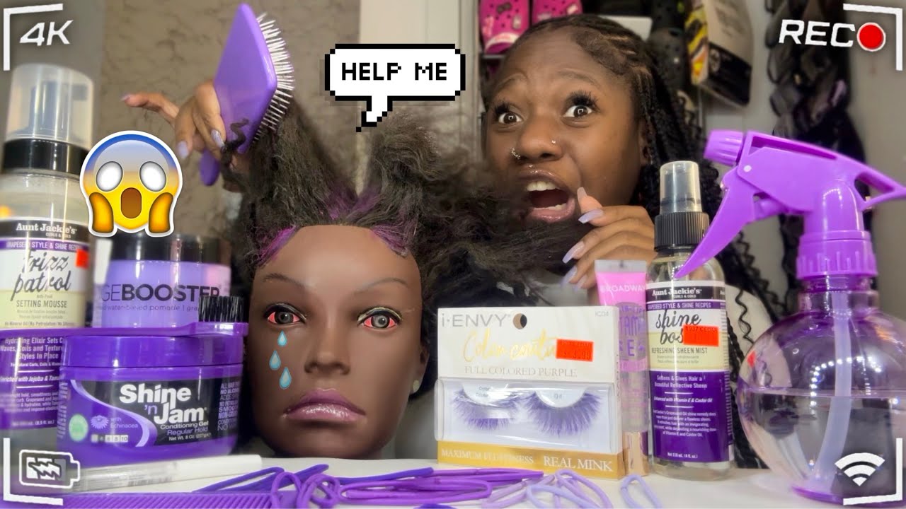 Doing my Mannequin THICK Hair Only using PURPLE products YouTube