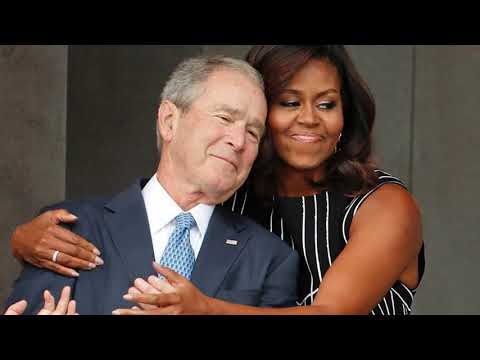 The moment George W Bush sneaks candy to Michelle Obama at John McCain's memorial service