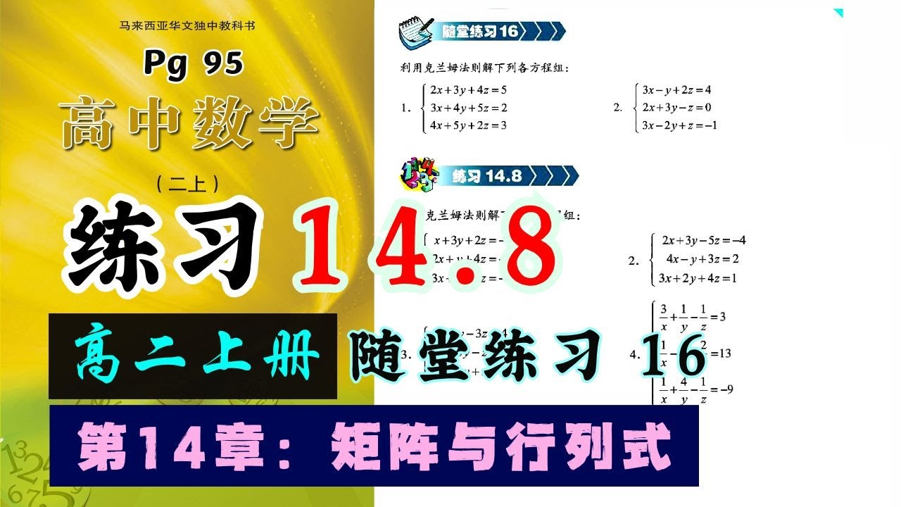 练习14.8 & 随堂练习16 | 高二上册第14章【矩阵与行列式】| 独中文商
