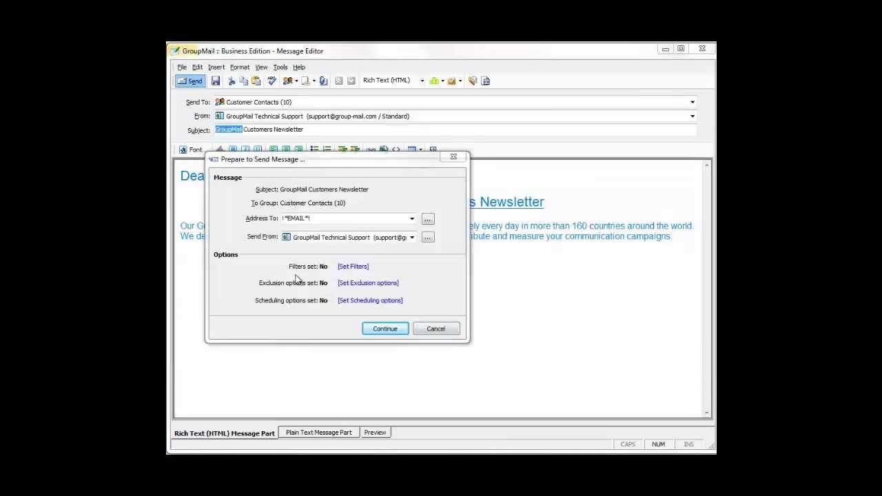 GroupMail Prepare to Send Screen Options Explained