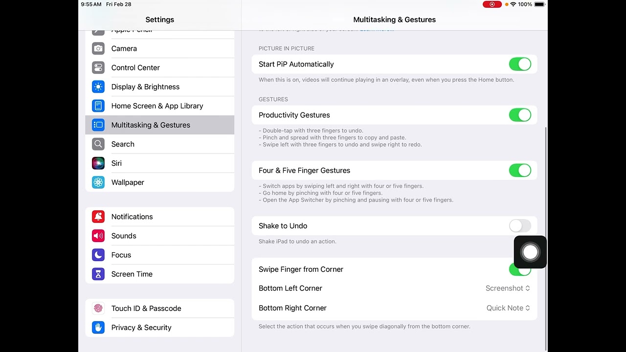 iPad tip swipe screenshot and shake undo