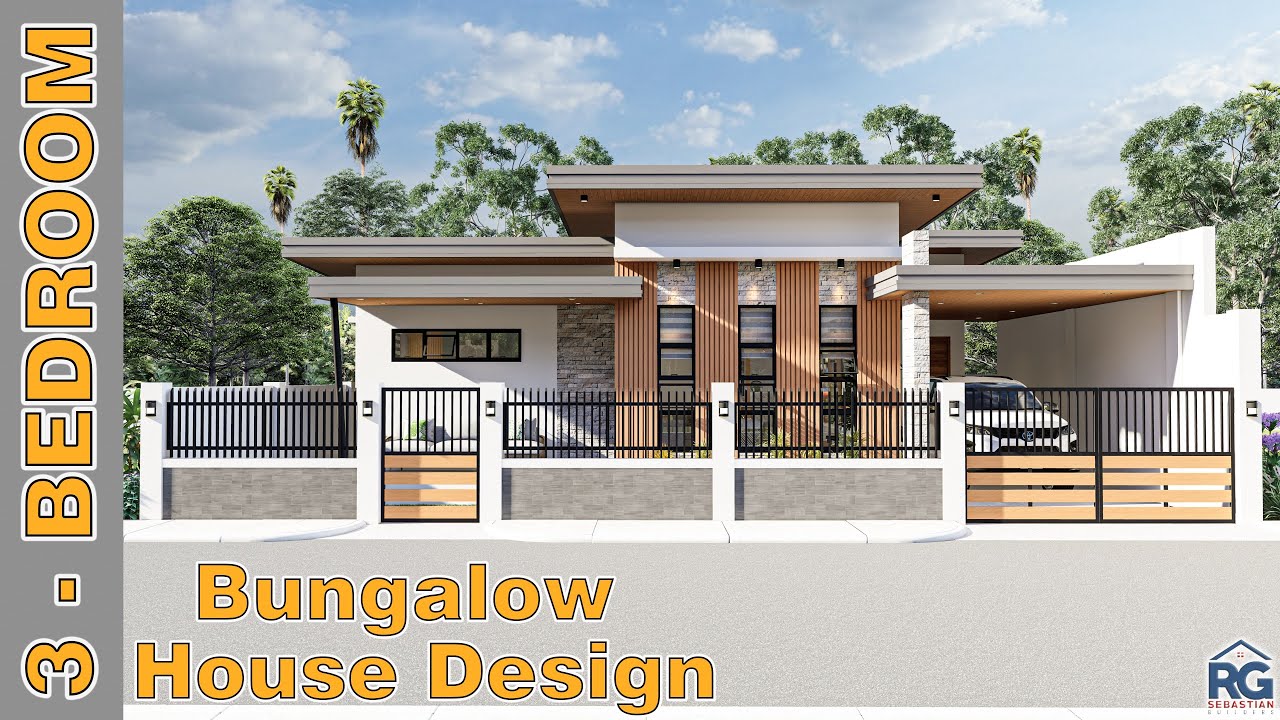 3-Bedroom Bungalow House Design  with Pool 