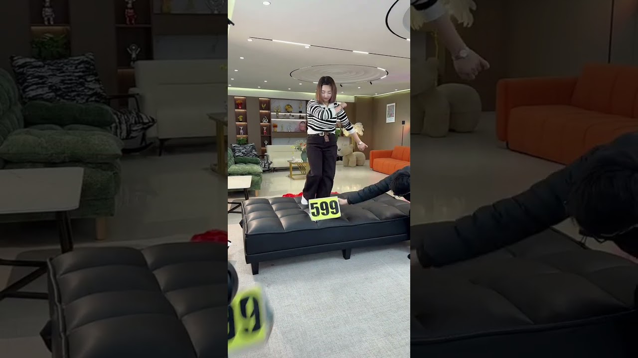 Multifunctional folding sofa bed, solid wood frame, cat paw leather upholstery, clearance.