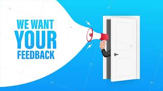 Megaphone Hand, business concept with text We want your feedback. Motion graphics.