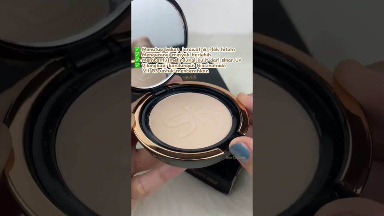 Jaga wajah tetap flawless dengan bedak tabur SR12 bedak padat tahan lama anti air. 