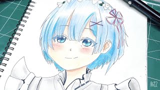 رسم ريم rem - أنمي -  (Re:Zero ) خطوة بخطوة مع هيا