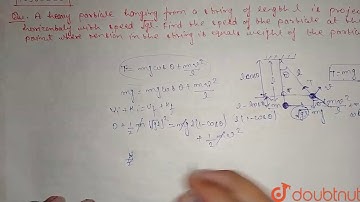 A heavy particle hanging from a string of length l is projected horizontally with speed `sqrtgl`.