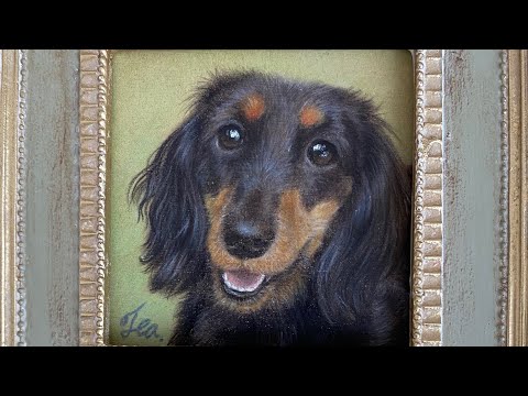ミニ色鉛筆画【ミニチュアダックス/ブラックタン】の制作過程