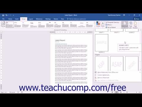 Word 2016 Tutorial Applying Watermarks Microsoft Training