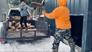 Unloading Firewood And Testing Moisture On 4 Year Old Wood