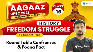 L16: AAGAAZ UPSC CSE/IAS Prelims 2021 | History by Durgesh Sir | Round Table Conference & Poona Pact