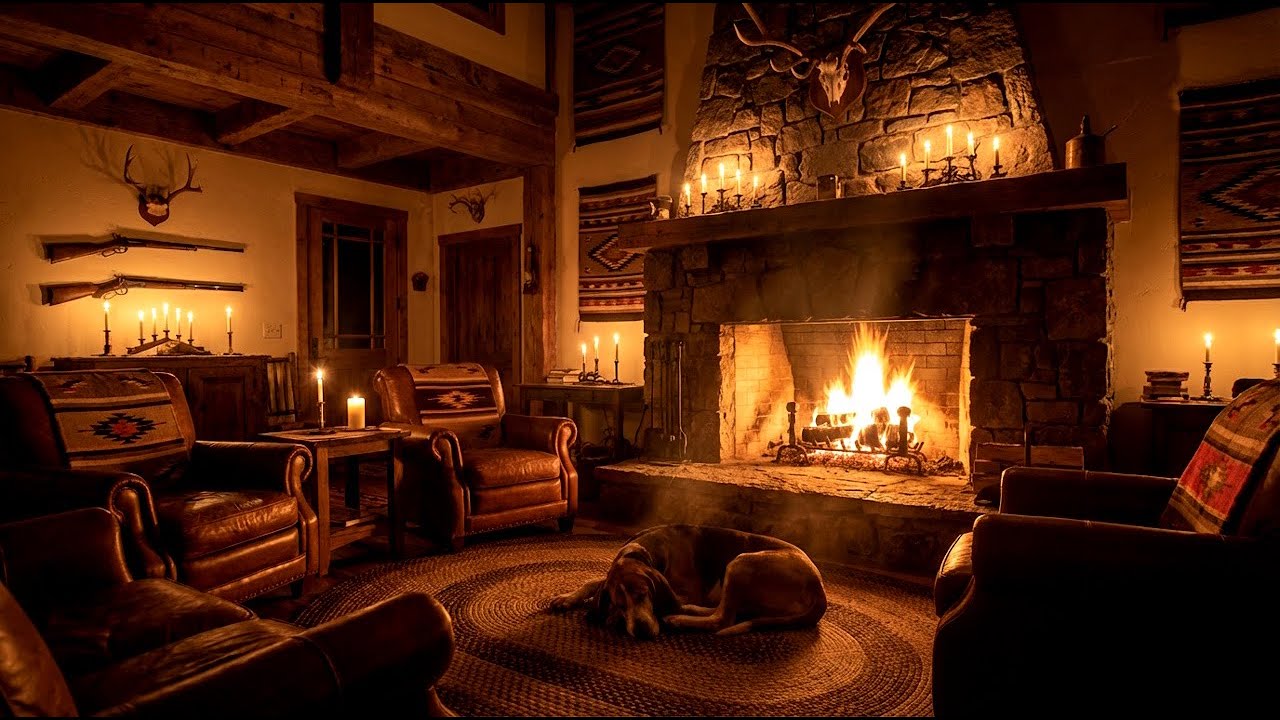 🕯️Peaceful Dog Sleeping by Fireplace 24/7 | Warm Fire Ambience |