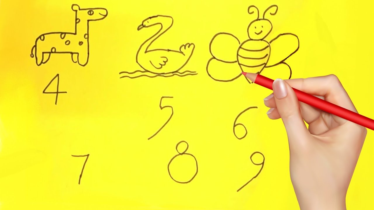 How To Draw Animals From 1 To 9 Numbers Veary Easy Kids Animals Drawing Step By Step Drawing Youtube