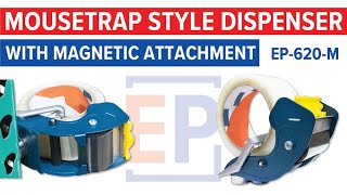 Mousetrap Style Tape Dispenser with Magnetic Attachment without Grip