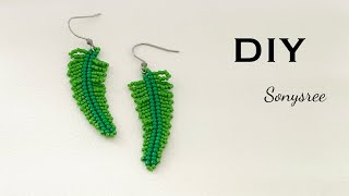 Beaded leaf earrings || Herringbone Stitch Earrings