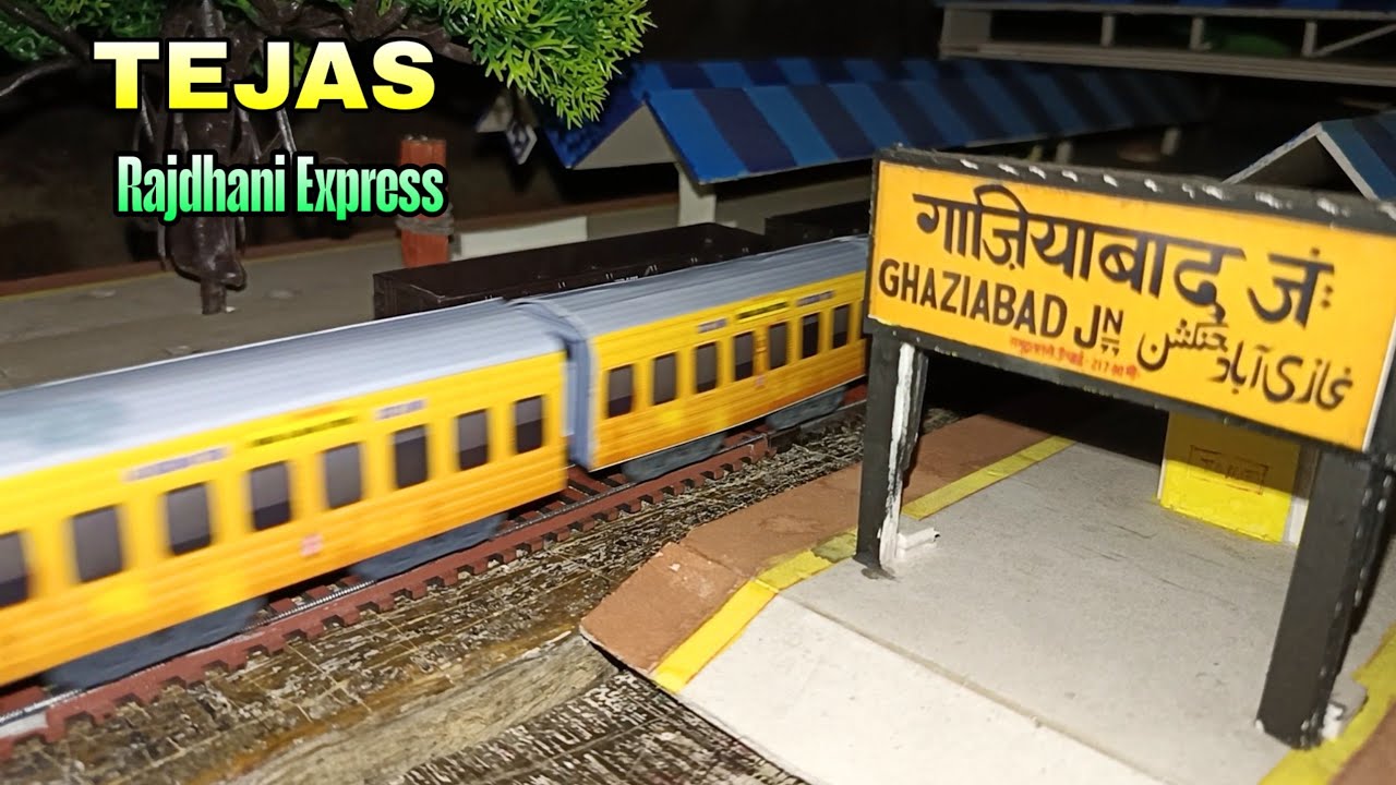 Miniature Patna Tejas Rajdhani Express flying through the Railway Station