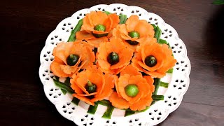 Art In Carrot Flower | Vegetable Carving Garnish | Food Decoration | Party Garnishing