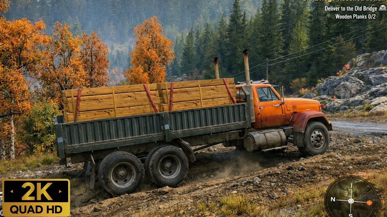 GMC MH9500 (Westline V6 2520 Engine) - Transporting Wooden Plates | Snowrunner Gameplay