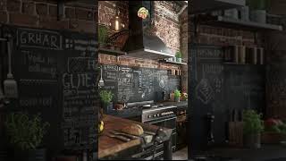 Best! Industrial Kitchen with Exposed Bricks Design #ytshorts #fyp #industrial #kitchen #bricks