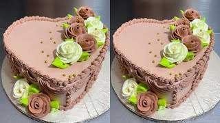 Square Shape And Heart Shape Cake Decorated Design Cake Beautiful Flowers...❤️❤️👍