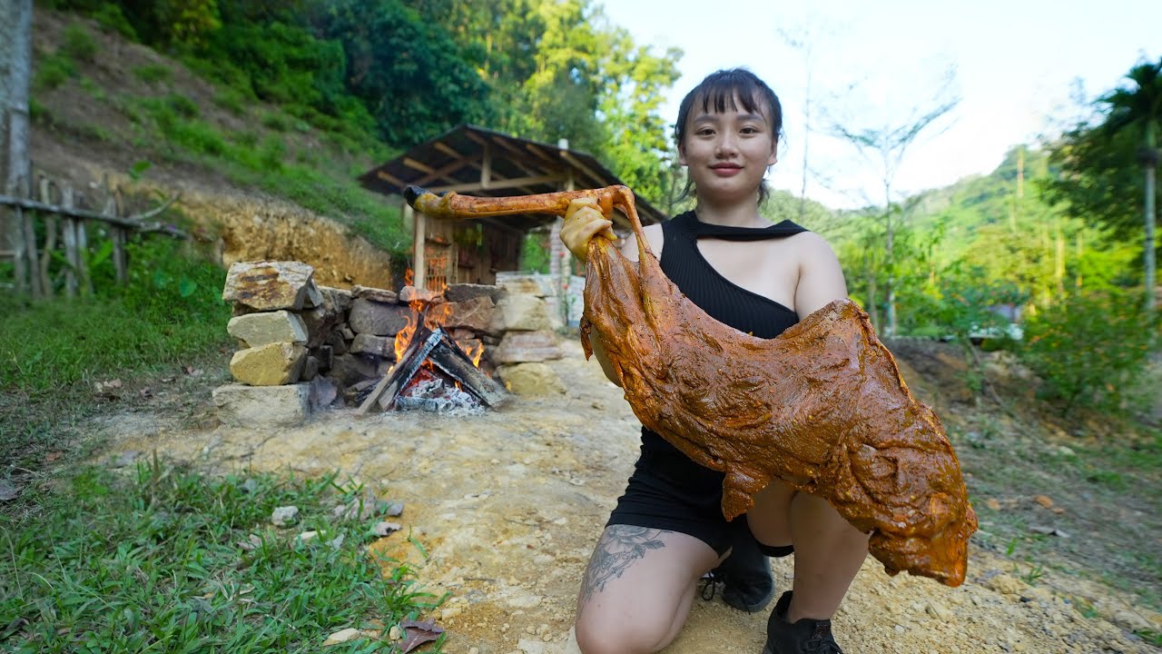 ⁣Roast Deer Leg in Underground Oven - Cook With Her Sister Free Footsteps/ Phuc - Girl in the Village