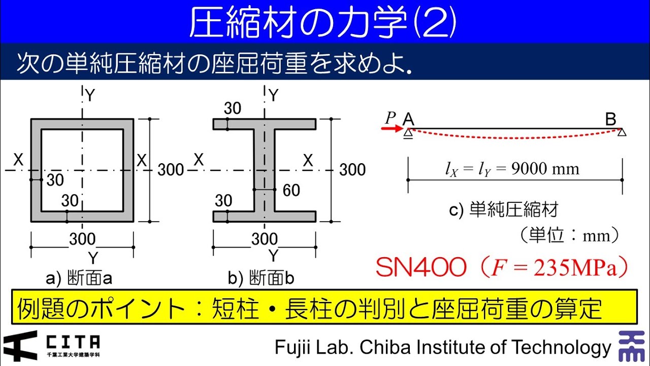 鉄骨構造の力学入門例題編02-2 圧縮材の力学(2) - YouTube