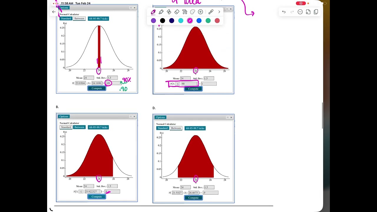 Площадь/процентиль на экзамене 3 без использования Statcrunch