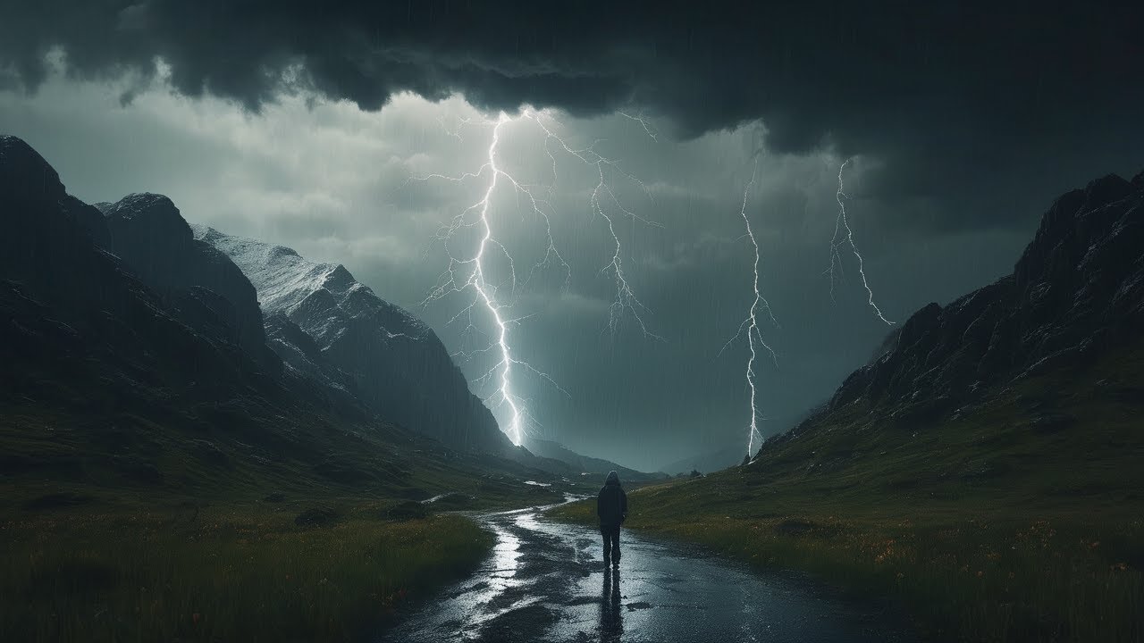 The sound of rain and thunder pouring down on the beautiful flower ...