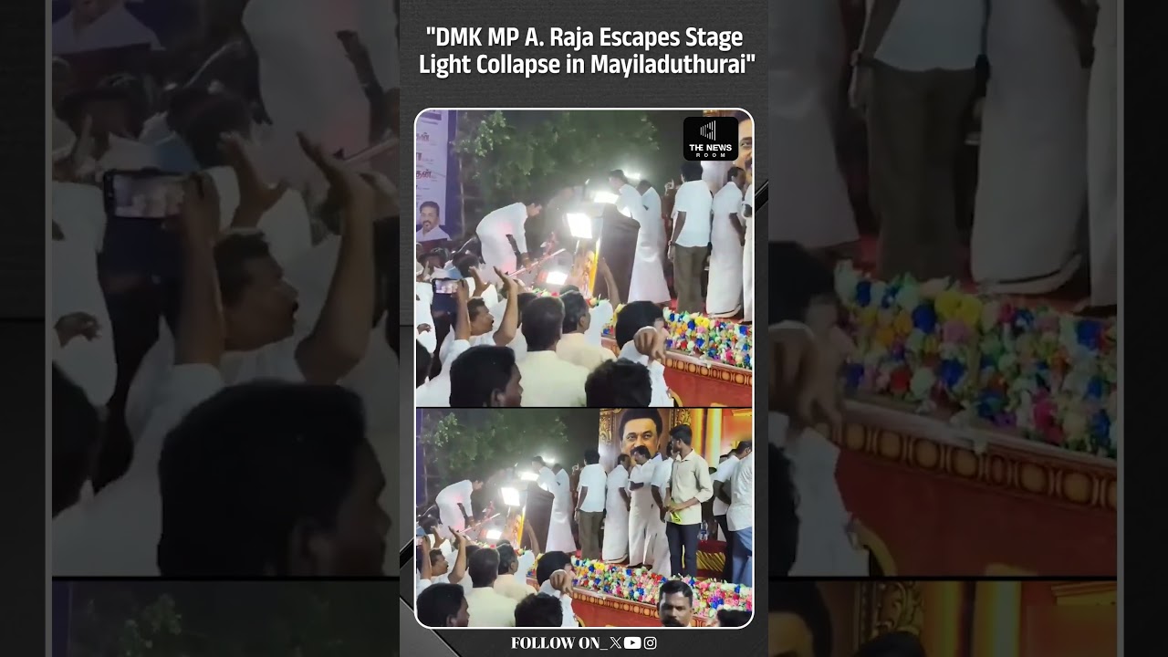 DMK MP A. Raja Narrowly Escapes Stage Collapse