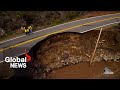 California storms drone shows part of highway 33 washed out amid devastating floods